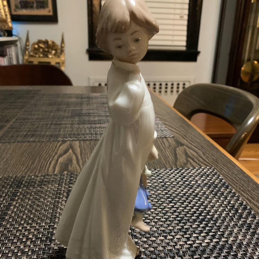 Nao made in Spain by Lladro 1989 girl holding rag doll, “My Rag Doll”, 8 in tall